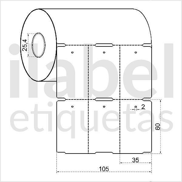 Etiqueta tag roupa plástica 35x60mm 3,5x6cm (3 col) sem picote Polietileno PE BCD 140 micras Zebra Argox - Rolo c/ 30m