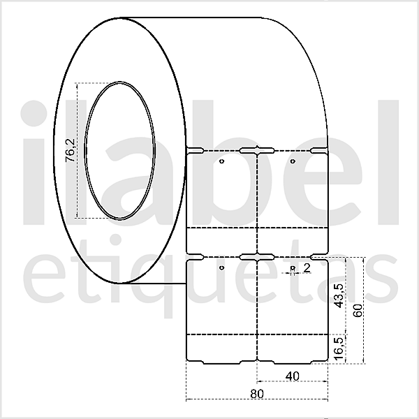 Etiqueta tag roupa plástica 40x60mm 4x6cm (2 col) 1 picote Polietileno PE BCD 200 micras Zebra S4M Rolo 90m Tubete 3 pol