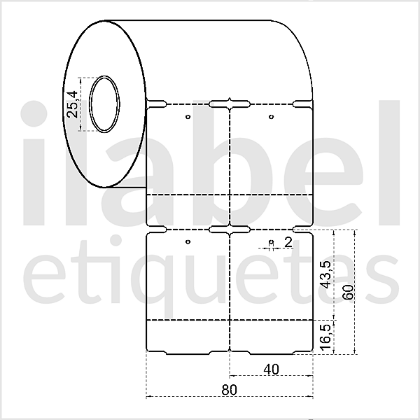 Etiqueta tag roupa plástica 40x60mm 4x6cm (2 col) 1 picote Polietileno PE BCD 200 micras Zebra Argox Rolo c/ 1000 (30m)