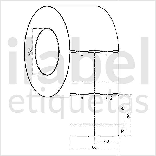 Etiqueta tag roupa plástica 40x70mm 4x7cm (2 col) 1 picote Polietileno PE BCD 200 micras Zebra ZT230 Rolo 90m Tub 3 pol