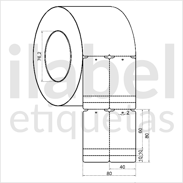 Etiqueta tag roupa plástica 40x80mm 4x8cm (2 col) 2 picotes Polietileno PE BCD 140 micras Zebra ZT230 Rolo 90m Tub 3 pol