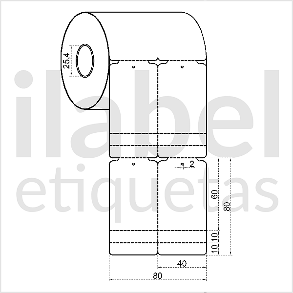 Etiqueta tag roupa plástica 40x80mm 4x8cm (2 col) 2 picotes Polietileno PE BCD 140 micras Zebra Argox Rolo c/ 750 (30m)