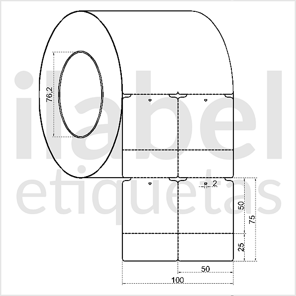 Etiqueta tag roupa plástica 50x75mm 5x7,5cm (2 col) 1 picote Polietileno PE BCD 200 micras Zebra S4M Rolo 90m Tub 3 pol