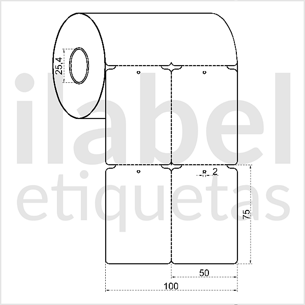 Etiqueta tag roupa plástica 50x75mm 5x7,5cm (2 col) sem picote Polietileno PE BCD 140 micras Zebra Argox - Rolo c/ 30m