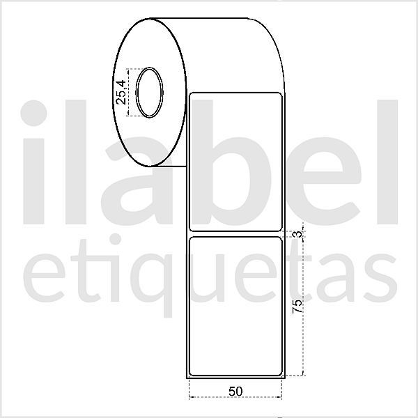 Etiqueta adesiva 50x75mm 5x7,5cm (1 coluna) Couche REMOVÍVEL p/ Zebra Argox Elgin - Rolo c/ 384 (30m)