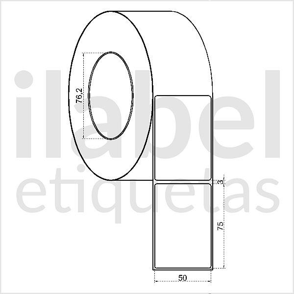 Etiqueta adesiva 50x75mm 5x7,5cm (1 coluna) Poliéster cromo p/ alta temperatura Zebra ZT230 S4M Rolo c/ 90m Tubete 3 pol