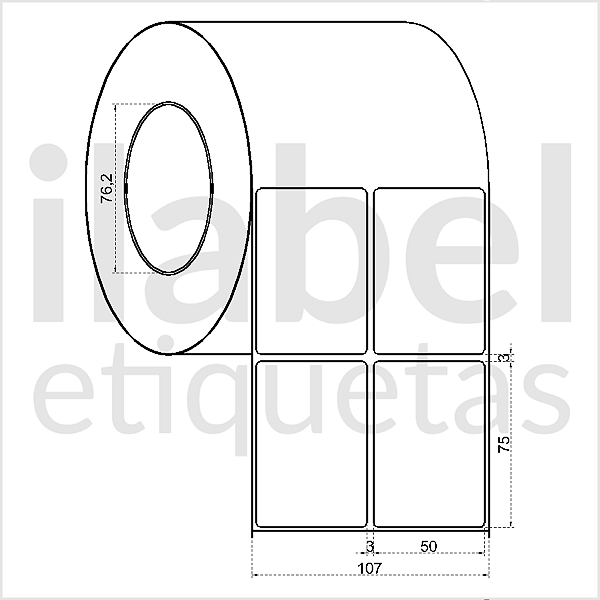 Etiqueta adesiva 50x75mm 5x7,5cm (2 colunas) Tyvek® p/ Zebra ZT230 S4M ZT410 Rolo c/ 90m Tubete 3 polegadas