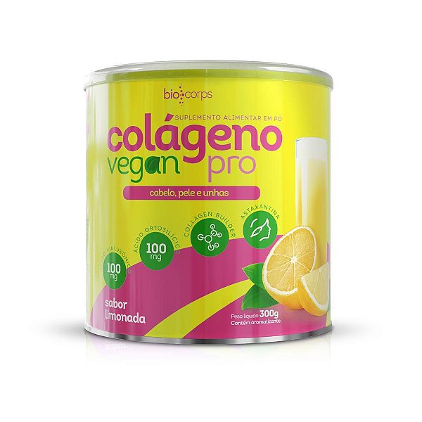 Pro colágeno vegan limão 330g com 100mg ácido hialurônico + 100mg de acido Ortosilíssico