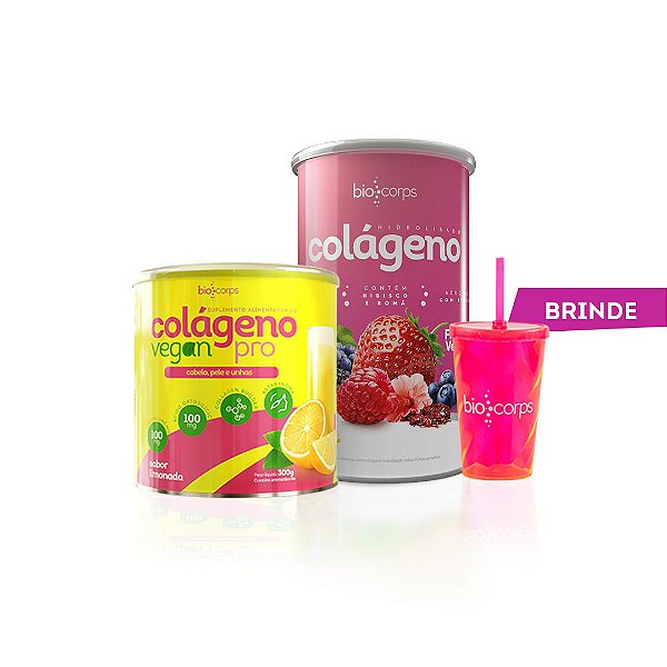 Kit Colágeno Verisol frutas vermelhas + Pro colágeno Vegan Biocorps ganhe 1 Beauty Bottle frete gratís