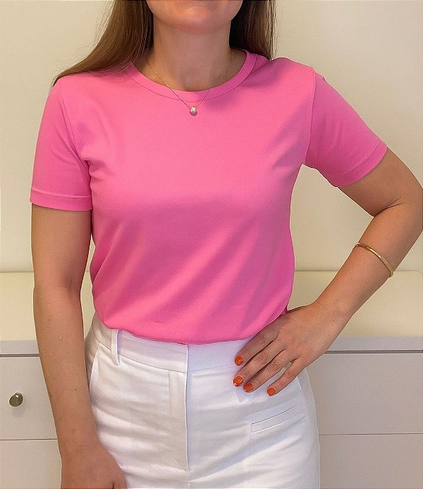 CAMISETA GOLA CARECA ROSA CHICLETE - ALGODÃO EGÍPCIO