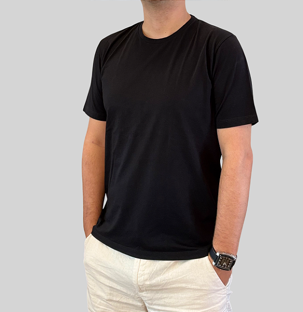 CAMISETA MASCULINA GOLA CARECA PRETA - 100% ALGODÃO EGÍPCIO