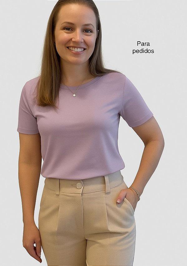 CAMISETA GOLA CARECA LILÁS SUAVE - ALGODÃO EGÍPCIO