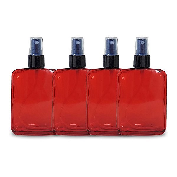 kit com 05 Vidros para perfumes de 100ml linha color Red + Válvula Spray Preta ROSCA 18MM