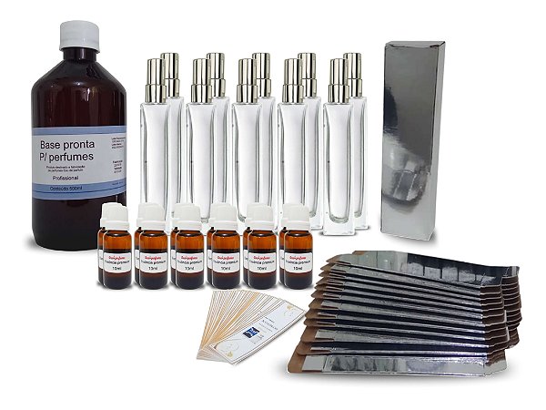kit 12 - Essências 10ml P/ Perfumes + vidros + caixa + válvula spray + Base + Rótulos