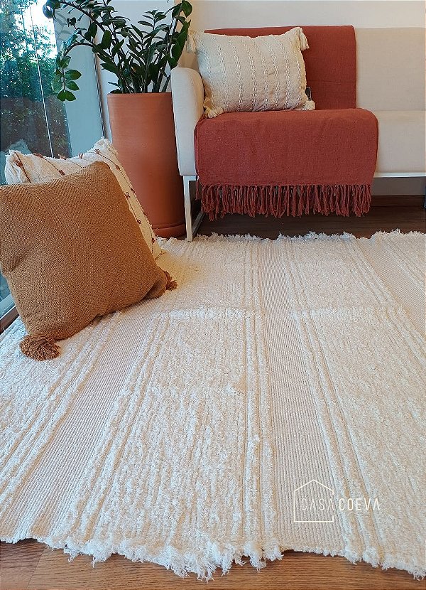 Tapete Peludo Algodão Sala Quarto Lines Max Cru 150 x 200