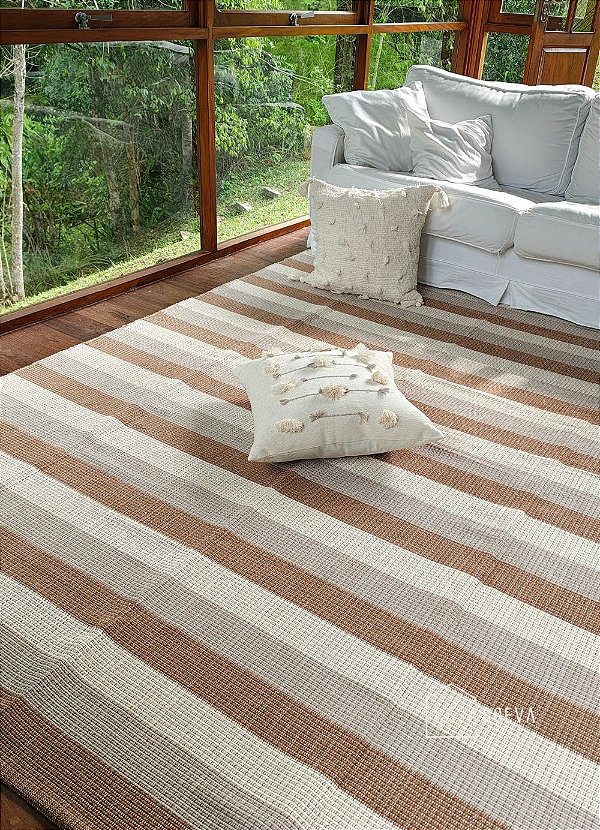 Tapete Artesanal Algodão Listrado Argile 200 x 300 Marrom Bege
