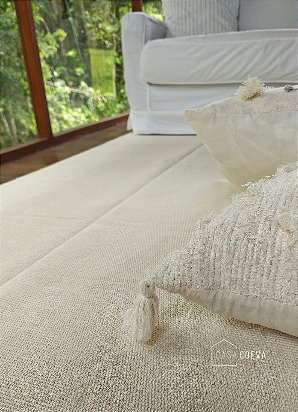 Tapete Artesanal Algodão Sala Quarto Slim Branco Cru 150 x 200
