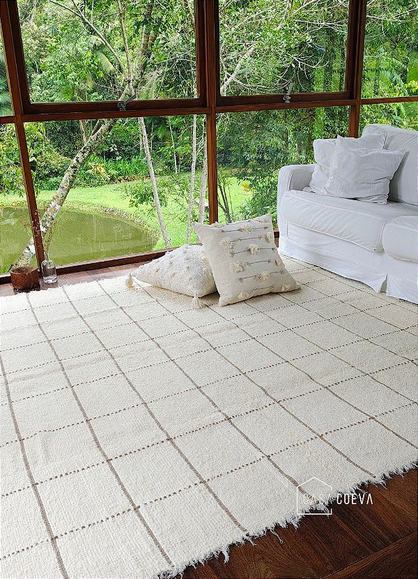 Tapete Artesanal Algodão Sala Quarto Grid Caramelo 200 x 300