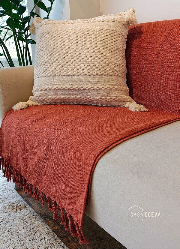 Manta Decorativa Sofá Grande Algodão Terracota 240 x 300