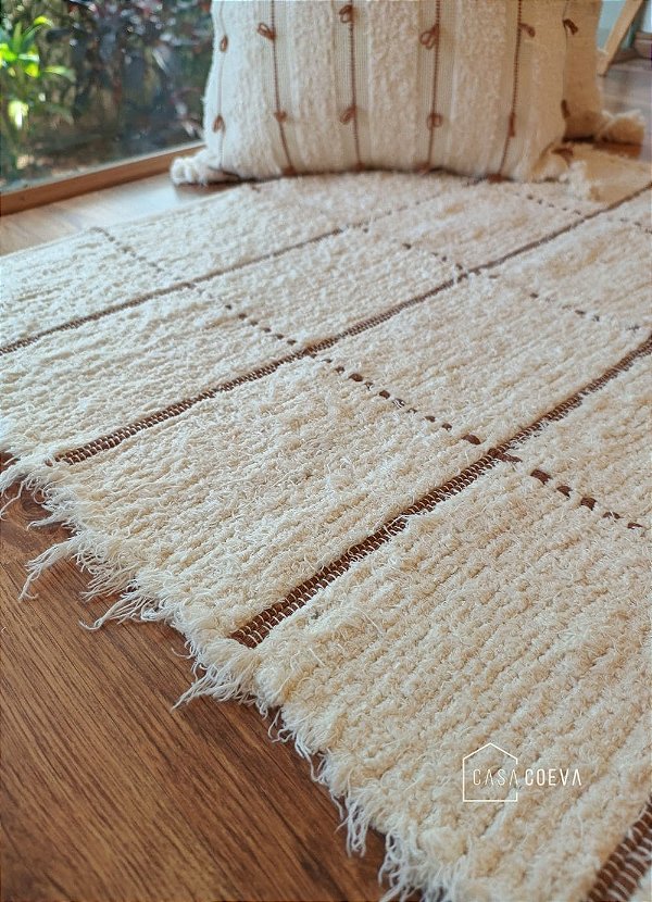 Tapete Artesanal Algodão Beira Cama Grid Caramelo 80 x 150