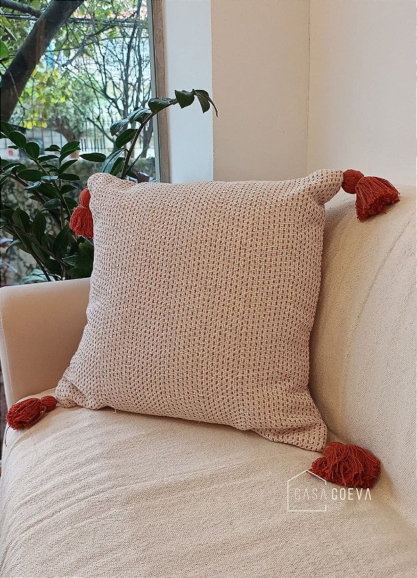 Capa de Almofada Artesanal Prisma Terracota Cru 45 x 45