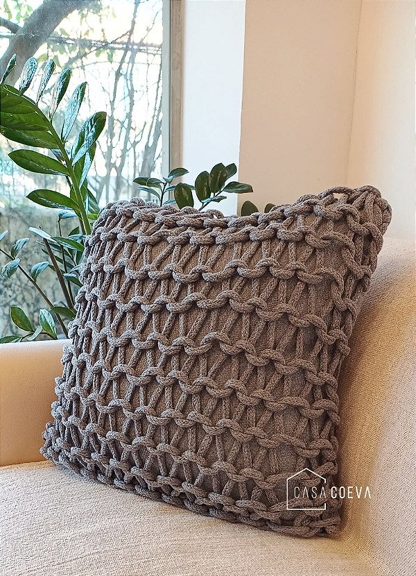 Capa de Almofada Artesanal Cordão Cinza 45 x 45