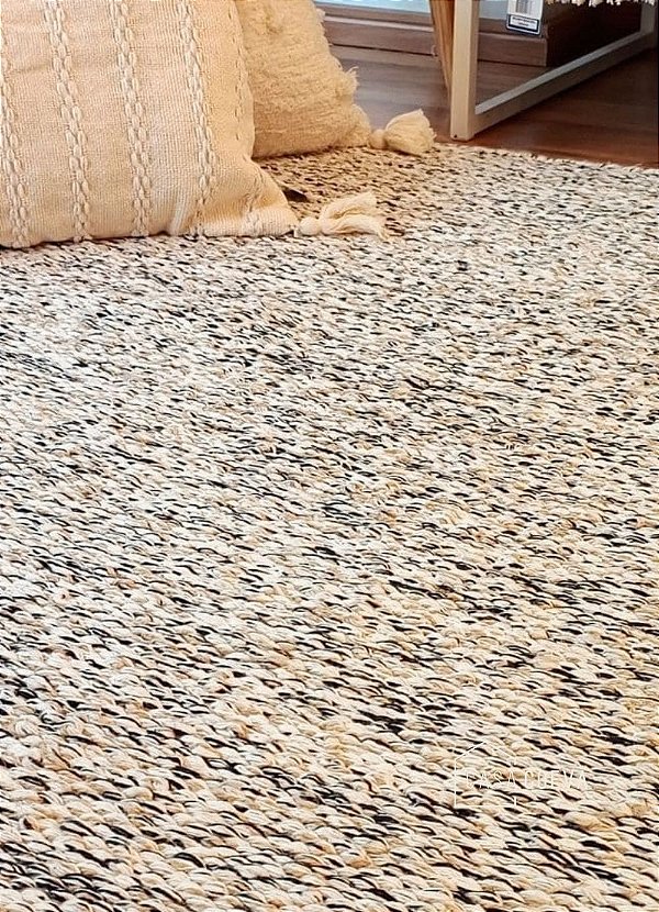 Tapete Premium Tear Algodão Azul Marinho Cru Juta 190 x 290