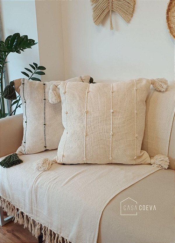 Kit 2 Capas de Almofada Artesanal Tassel Cru Verde Musgo
