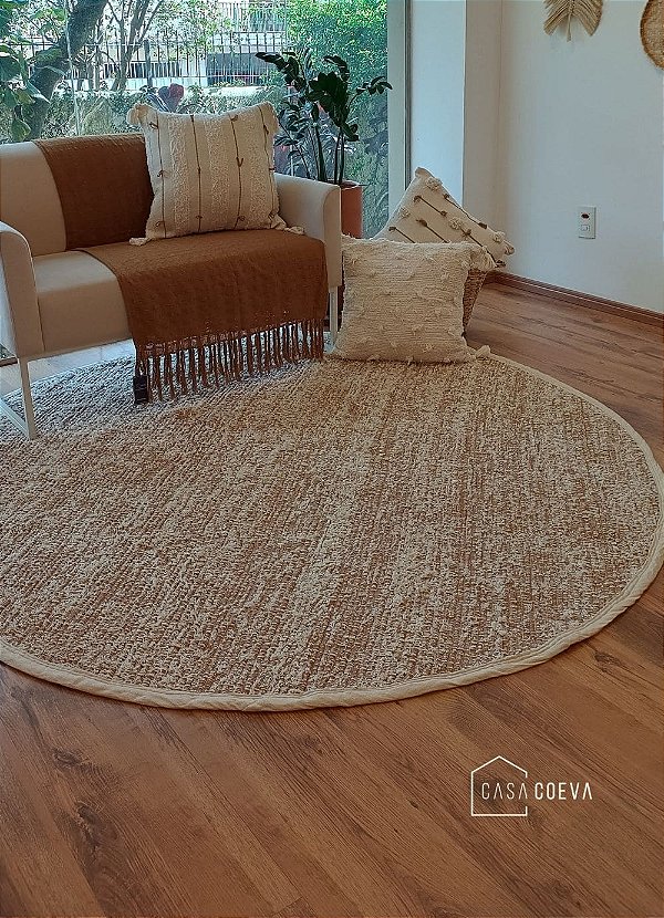 Tapete Artesanal Redondo Boho Peludo Dupla Face Caramelo 2m