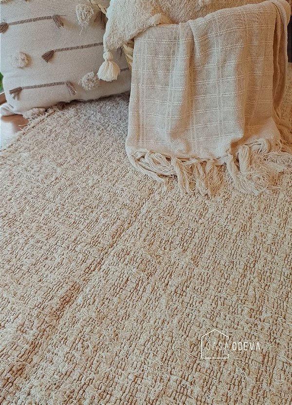 Tapete Artesanal Sala Quarto Algodão Caramelo Branco Cadere 250 x 400