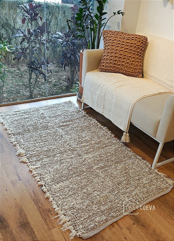Tapete Artesanal Algodão Beira Cama Versatto Caramelo Cru 80 x 150