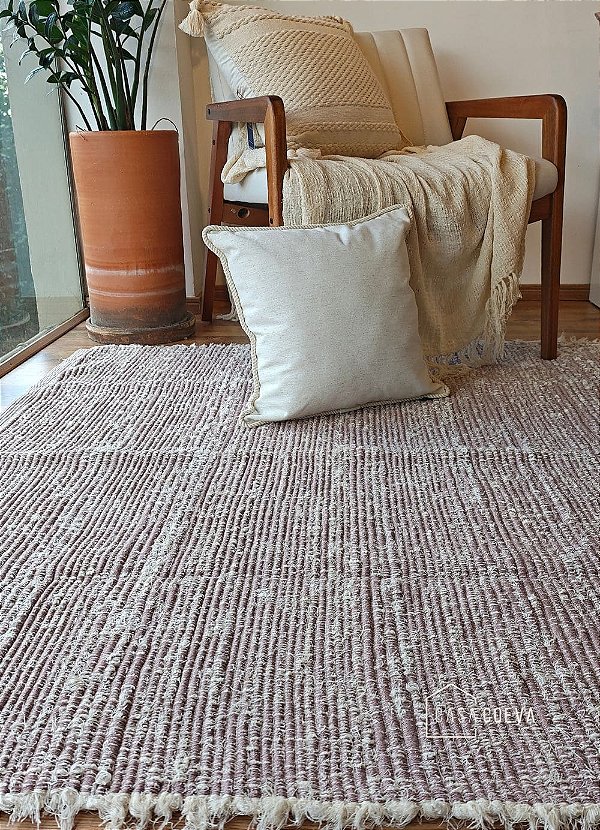 Tapete Peludo Algodão Sala Quarto Versatto Rosé Cru 150 x 200
