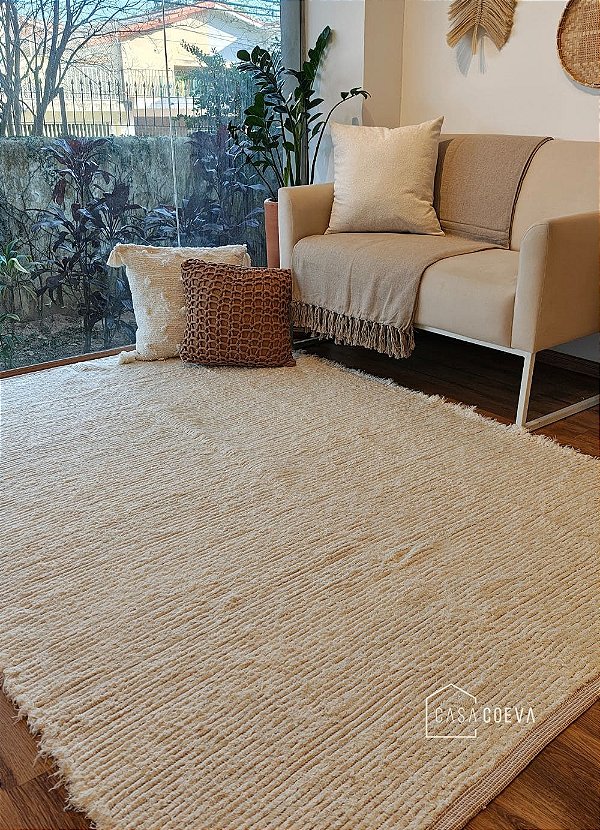 Tapete Peludo Algodão Sala Quarto Versatto Rosé Cru 150 x 200