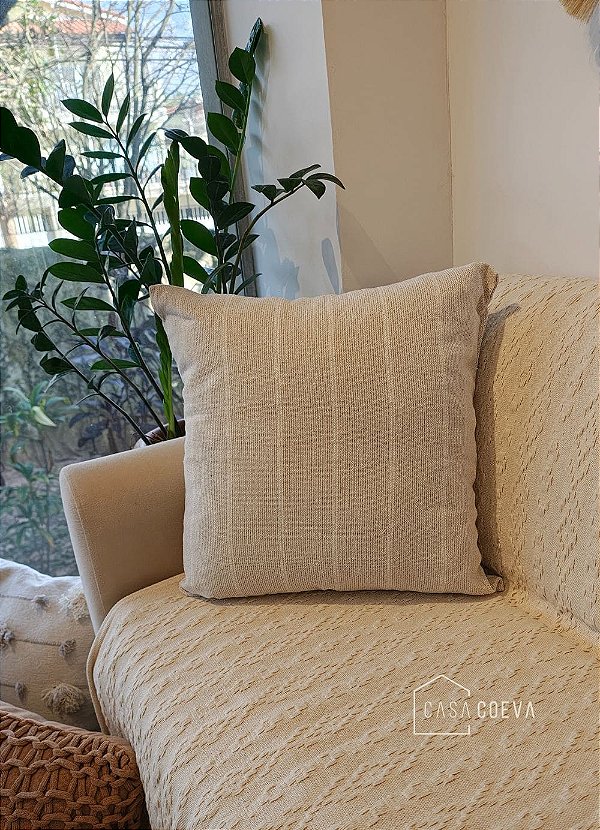 Almofada Artesanal Algodão Listrada Basic Cinza Cru 45 x 45