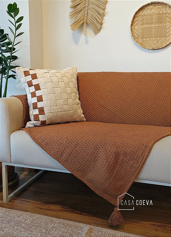 Manta Decorativa Tear Artesanal Siena Caramelo 1,40 x 1,40