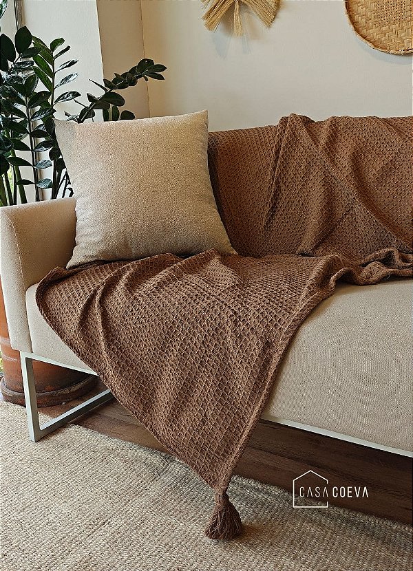 Manta Decorativa Tear Artesanal Siena Marrom Caramelo 140 x 140