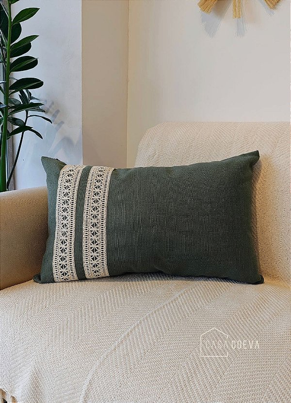 Almofada Atelier Renda Retangular Verde 50 x 30