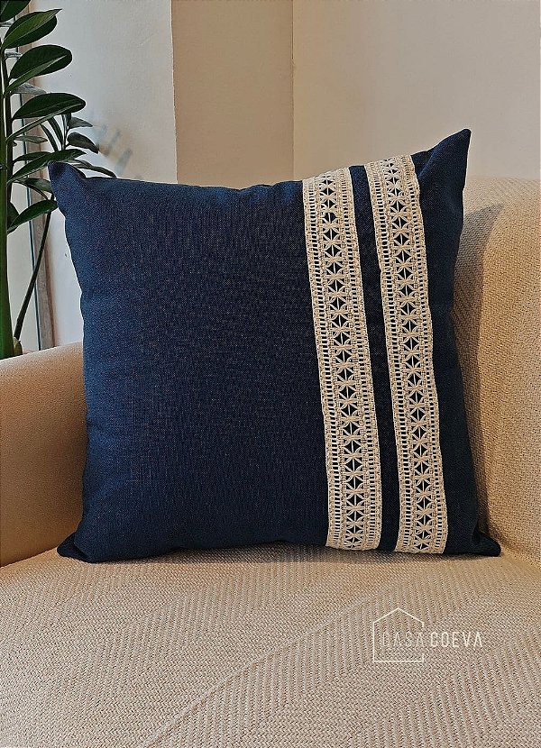 Capa de Almofada Atelier Renda Azul Marinho 45 x 45