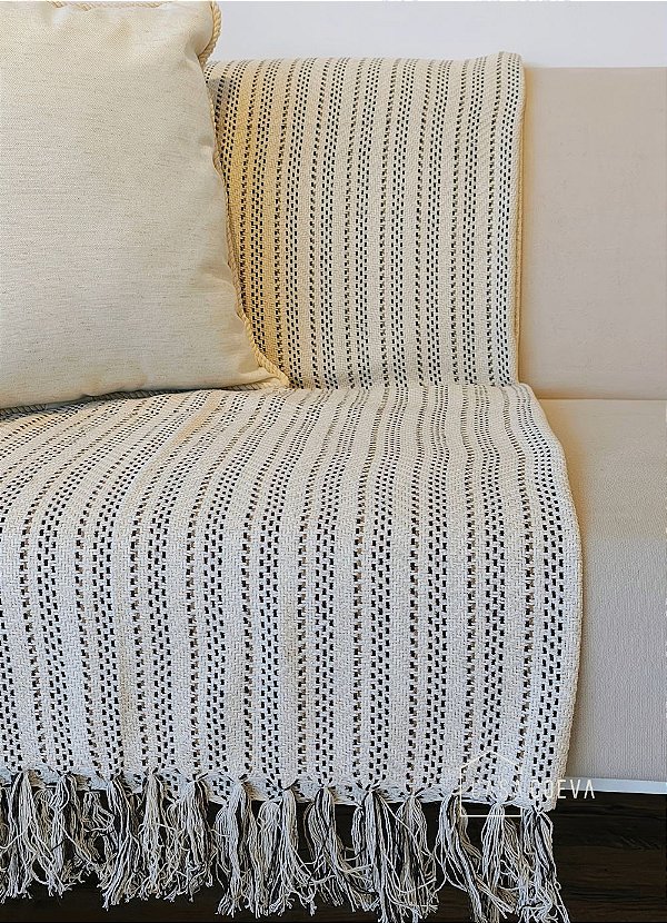 Manta Decorativa Tear Artesanal Prisma Listrada Gaia 120 x 200