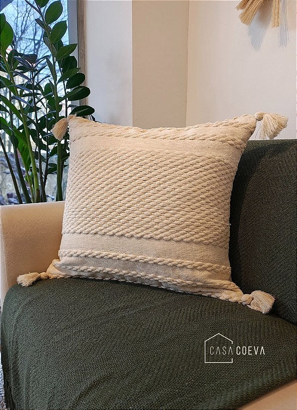 Capa de Almofada Artesanal Bordada Sintonia Elo Cru 50 x 50