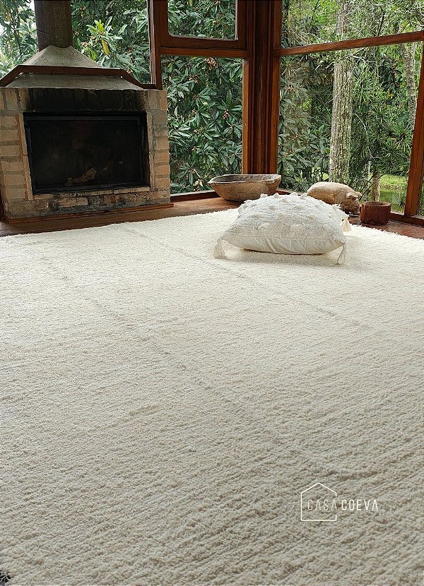 Tapete Artesanal Básico Peludo Algodão Cru 150 x 250