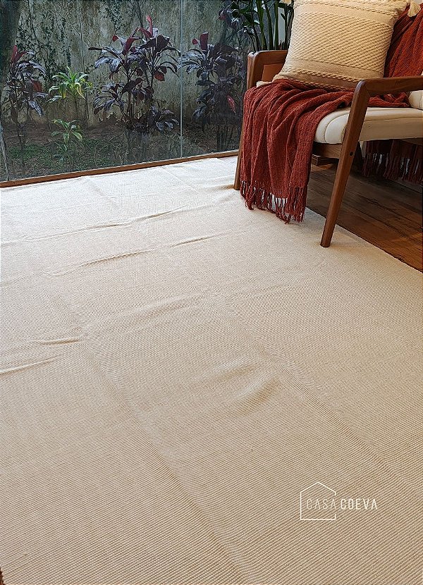 Tapete Artesanal Algodão Sala Quarto Slim Branco Cru Listrado 150 x 250