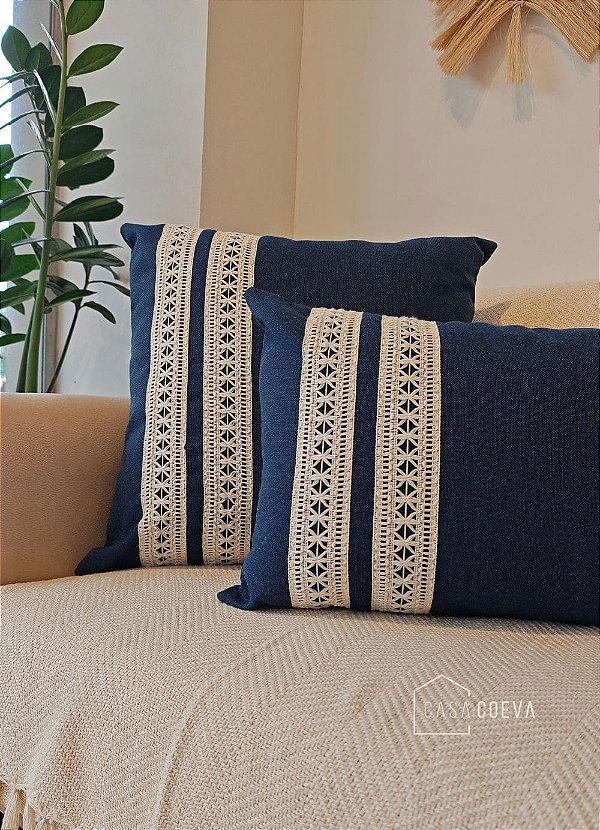Kit 2 Capas de Almofada Atelier Renda Azul Marinho