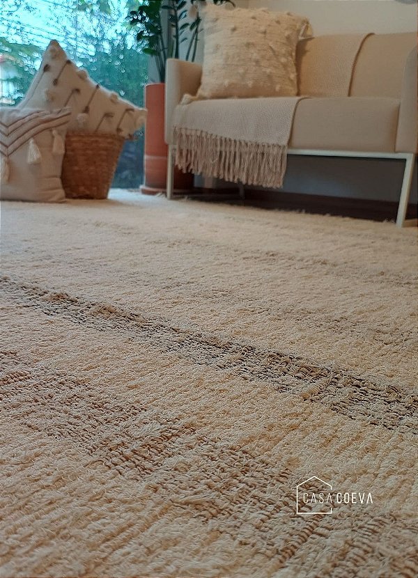 Tapete Tear Algodão Listrado Artisan Cru Caramelo 150 x 200