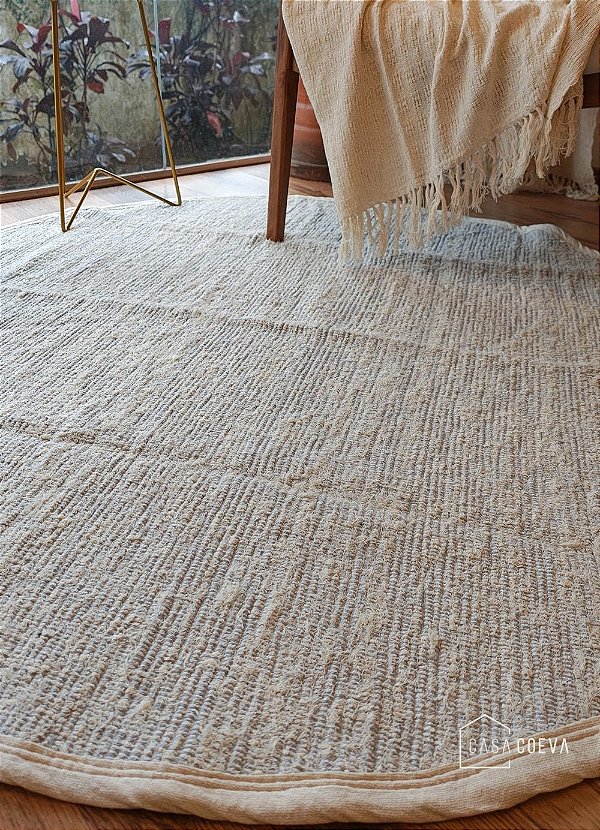 Tapete Tear Redondo Versatto Dupla Face Cinza Cru 145 cm