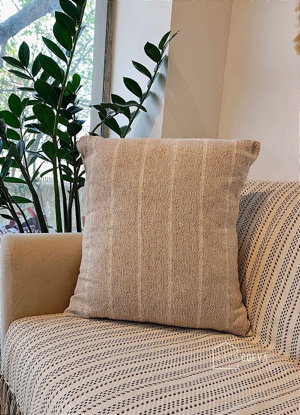Almofada Algodão Decorativa Basic Listrada Caramelo Cru 45 x 45