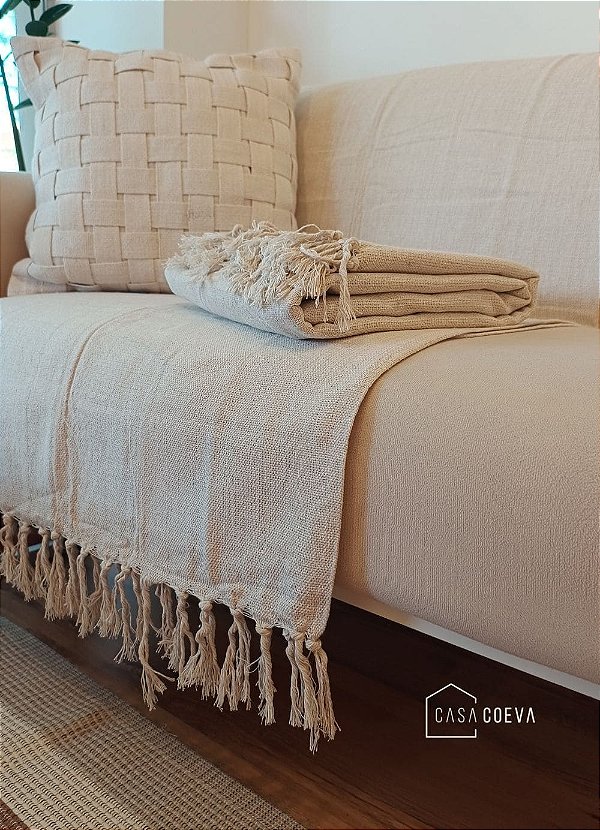 Manta de sofá artesanal Algodão Nude 180 x 250