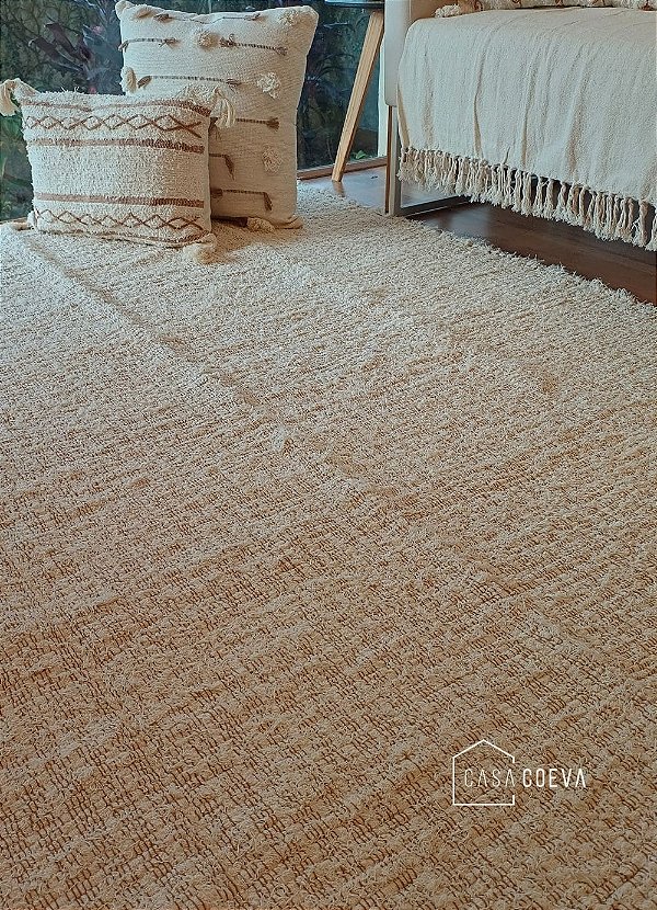 Tapete Artesanal Sala Quarto Algodão Caramelo Branco Cadere 250 x 380
