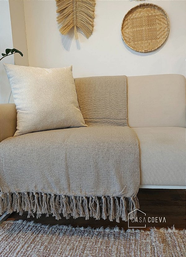 Manta de sofá artesanal Algodão Champanhe Seco 220 X 260
