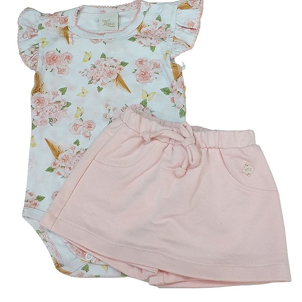 Conjunto para Bebê Body Feminino Short Manga Curta 213037 Anjos Baby